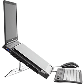 Support pour PC portable Ergo-Q 260 BakkerElkhuizen, jusqu'à 15,6", 5 niveaux de réglage de la hauteur, avec porte-documents