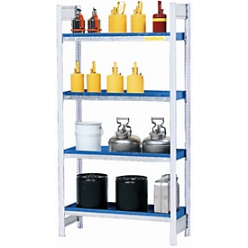 Support pour produits dangereux asecos RWW 1044, L 1060 x P 440 x H 2000 mm, avec 4 étagères de 20 l en acier peint
