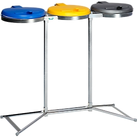 Support triple pour sac poubelle de 120 litres Industry VAR, avec couvercles bleu, jaune et gris
