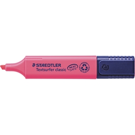 Surligneur Staedtler Textsurfer Classic, pointe biseautée, largeur de trait 1-5 mm, rechargeable, avec capuchon rotatif, plastique recyclé, couleur d'encre rose, 1 pièce