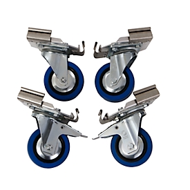 Swivel castors for transport boxes Alutec series COMFORT/CLASSIC/INDUSTRY, Ø 100 x W 26 x H 128 mm, solid rubber, blue, 4 pieces