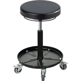 Swivel stool ASSISTENT, with castors and tray, PU foam seat