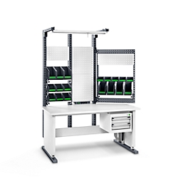 Système de poste de travail Bott Avero module complet 1, réglable en hauteur par trame de trous, panneau de particules revêtu HPL, jusqu'à 200 kg, gris clair/gris anthracite