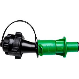 Système de remplissage sécurisé, pour bidon double + PROFI en PEHD destiné à l'huile pour chaînes, adapté au ravitaillement des tronçonneuses à moteur, noir/vert