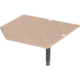 Systemwinkelplatte CAD ERGO-T 2.0, mit Stützfuss, B 1200 x T 1200/800 x H 718-898 mm, Eiche-Dekor/anthrazit