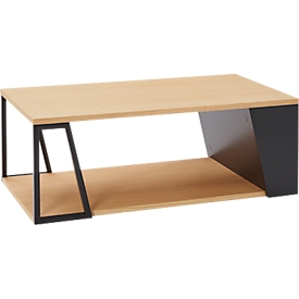 Table basse Albi, L 1000 x P 550 x H 360 mm, structure métallique/plateau tendu avec placage bois véritable, chêne clair/noir laqué