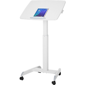 Table d'appoint mono-colonne, rectangulaire, réglable en hauteur/inclinable, pédale à gaz, avec roulettes, L 600 x P 520 x H 758-1128 mm, blanc