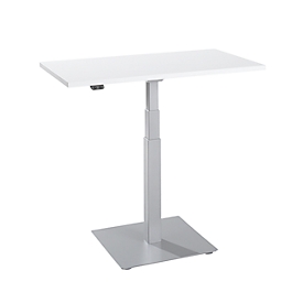 Table d'appoint Start Off, réglable en hauteur électriquement, rectangulaire, pied colonne, L 1000 x P 600 x H 635-1285 mm, blanc/aluminium blanc