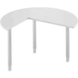 Table d'extension, 3/4 de cercle, Ø 1200 mm, extension droite/gauche, gris clair/alu blanc