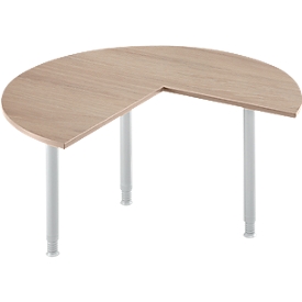 Table d'extension, 3/4 de cercle, Ø 1400 mm, extension à droite/à gauche, chêne/alu blanc