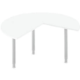 Table d'extension, 3/4 de cercle, Ø 1400 mm, extension droite/gauche, blanc/alu blanc