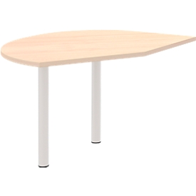 Table d'extension gauche BARI, 2 pieds-support, forme B, forme arrondie, l. 1050 x P 1260 x H 680-820 mm, coloris érable