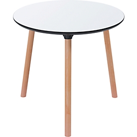 Table de bistrot Palomba, ronde, piétement 3 pieds en bois massif, Ø 800 x H 750 mm, blanc/hêtre