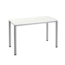 Table de bureau Nevada, Home Office, rectangulaire, 4 pieds, tube rond, L 1200 x P 600 x H 740 mm, blanc/aluminium argenté 