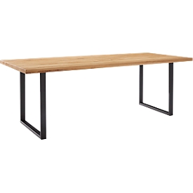 Table de conférence FRED, rectangulaire, pied à repasser, L 2000 x H 750 mm, chêne massif/noir