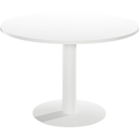 Table de conférence Paperflow, pour 6 personnes, ronde, pied colonne, Ø 115 cm, résistante aux désinfectants, blanche 