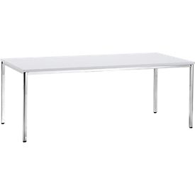 Table de réunion, jusqu'à 6 personnes, rectangulaire, 4 pieds en tube carré, l. 2000 x P 800 x H 720 mm, blanc/argent chromé