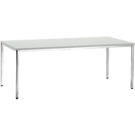 Table de réunion, jusqu'à 6 personnes, rectangulaire, 4 pieds en tube carré, l. 2000 x P 800 x H 720 mm, gris clair/argent chromé