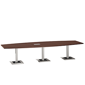 Table de réunion Quandos forme bateau, 3 segments, avec Netbox, l. 3500 x P 1200 mm, érable du Brésil
