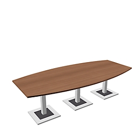Table de réunion Quandos forme bateau, 3 segments, l. 3500 x P 1200 mm, cerisier Romana