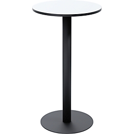 Table haute Paperflow Mezzo, plateau en MDF mélaminé, cadre en acier, rond Ø 600 x H 1100 mm, blanc/noir mat.