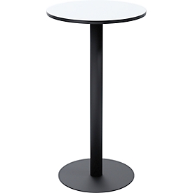 Table haute Paperflow Mezzo, plateau MDF mélaminé, piétement acier, rond Ø 600 x H 1100 mm, blanc/noir mat