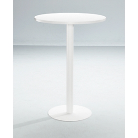 Table haute Paperflow, ronde, avec cadre en acier, socle à colonne, Ø 80 cm, résistant aux désinfectants, blanche