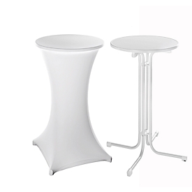 Table haute Quickstep, housse blanche incluse, sans ouverture pour parasol, résistante aux désinfectants, Ø 700 mm, blanc