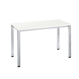 Table Home Office Bexxstar, rectangulaire, 4 pieds en tube carré, L 1200 x P 600 x H 740 mm, blanc/chrome argenté