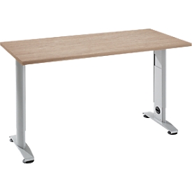 Table Home Office Login, rectangulaire, pieds en C, L 1300 x P 650 mm, chêne/aluminium couleur RAL 9006