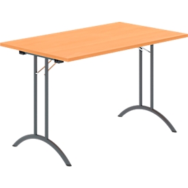 Table pliante - l. 1200 x P 700 x H 720 mm - piétement en double T - ferrure spéciale de pliage et compensation au sol - décor hêtre/anthracite - Schäfer Shop Select
