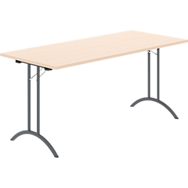 Table pliante - l. 1600 x P 700 x H 720 mm - piétement en double T - ferrure spéciale de pliage et compensation au sol - décor érable/anthracite- Schäfer Shop Select