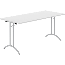 Table pliante - l. 1600 x P 700 x H 720 mm - piétement en double T - ferrure spéciale de pliage et compensation au sol - gris clair/argenté - Schäfer Shop Select