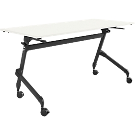 Table pliante mobile - acier tube carré - l. 1400 x P 600 x H 720 mm - blanc - piètement noir - notre marque Schäfer Shop Select