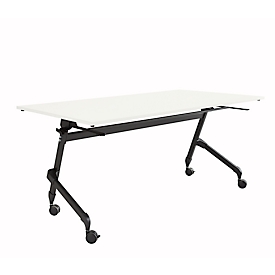 Table pliante mobile - acier tube carré - l. 1600 x P 600 x H 720 mm - blanc - piètement noir - notre marque Schäfer Shop Select