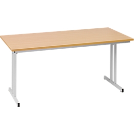 Table pliante TR, L 1600 x P 700 x H 720 mm, décor hêtre/aluminium blanc