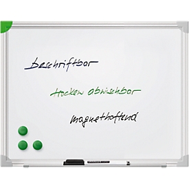 Tableau blanc Franken U-Act!Line®, format vertical &amp; horizontal, émaillé, magnétique, recyclable, avec bac de rangement, L 600 x H 450 mm