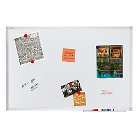 Tableau blanc Franken X-tra!Line, montage mural en format vertical &amp; horizontal, acier laqué blanc &amp; cadre en aluminium, magnétique, bac de rangement, L 2000 x H 1000 mm