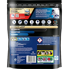 Tablettes lave-vaisselle Finish Ultimate Plus, avec protection du verre, protection de l'argent &amp; fonction rinçage/salage, 46 pièces en sachet à fond plat