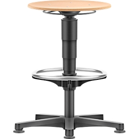 Tabouret Allround Bimos, hauteur d'assise réglable 560-810 mm, avec patins &amp; repose-pieds, bois de hêtre stratifié, durable, facile à nettoyer