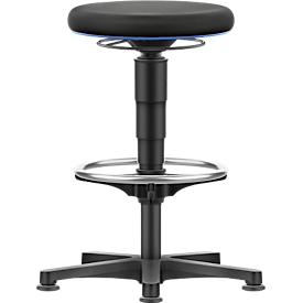 Tabouret Allround Bimos, hauteur d'assise réglable 560-810 mm, avec patins &amp; repose-pieds, revêtement en tissu, respirant, anneau de couleur bleu