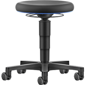 Tabouret Allround Bimos, réglable en hauteur, roulettes doubles, mousse PU, anneau de couleur bleu