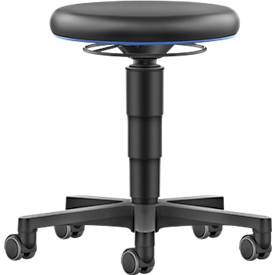 Tabouret Allround Bimos, réglable en hauteur, roulettes doubles, similicuir, anneau de couleur bleu