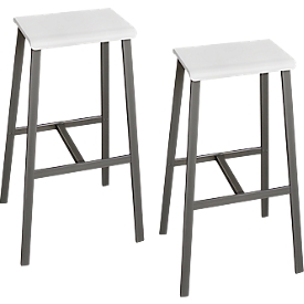 Tabouret de bar Meeting Point, design industriel, blanc, pieds en acier brut, hauteur d'assise 770 mm, 2 pièces