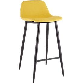 Tabouret de bar, rembourré, L 500 x P 450 x H 950 mm, repose-pieds, rembourré, noir, revêtement en tissu safran, lot de 2 pièces