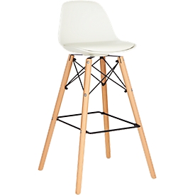 Tabouret de bar STEELWOOD, plastique, pieds en bois, coussin, hauteur d'assise 740 mm, 2 unités, blanc