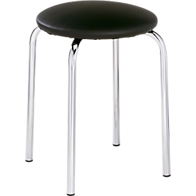 Tabouret, empilable, 4 pieds, rembourrage cuir synthétique, H 440 mm, noir