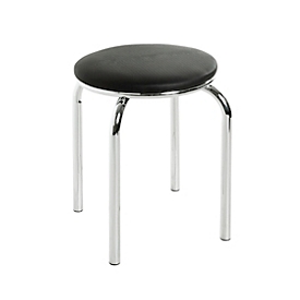 Tabouret empilable HAKU, rond, assise rembourrée, revêtement en similicuir noir, L 440 x P 440 x H 450 mm, acier chromé argenté, 8 pièces