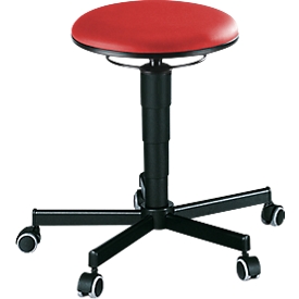 Tabouret pivotant 9468, avec roulettes, similicuir, Stamskin Top rouge