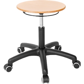 Tabouret pivotant ASSISTENT, avec roulettes, siège hêtre
